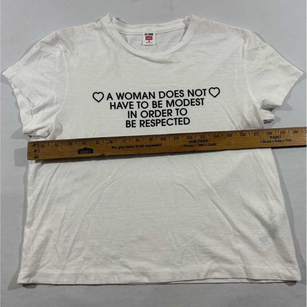 Re/Done x Hanes Shirt Womens Boxy Tee Cotton Crop White Crew Feminist Sz M USA - Picture 5 of 9